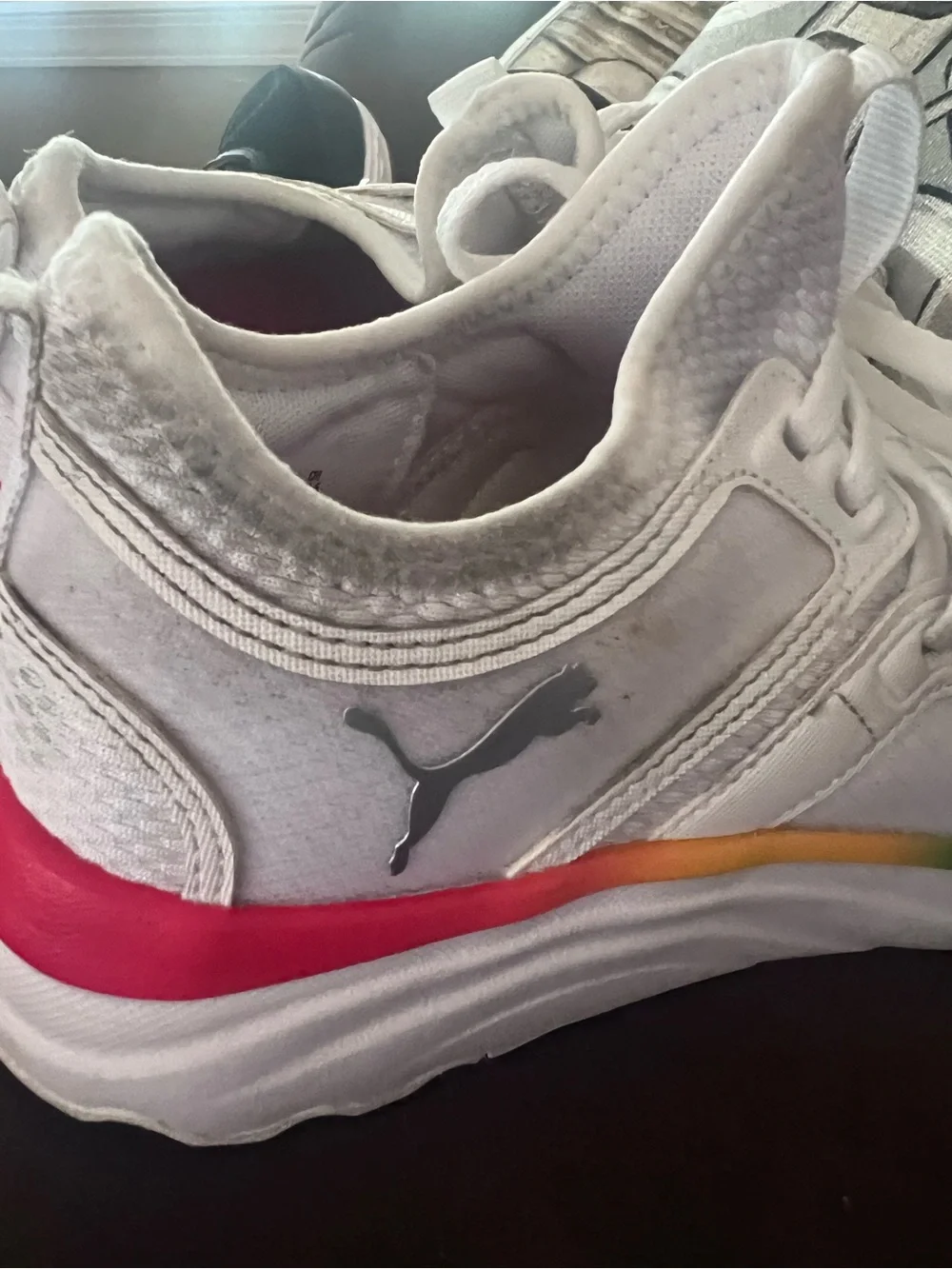 Puma Women’s White Athletic Sneakers with Red Insole and Blue Trim